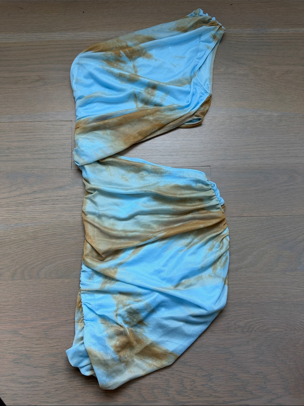Peppermayo Women’s Blue and Brown Tie-Dye mesh Ruched Skirt